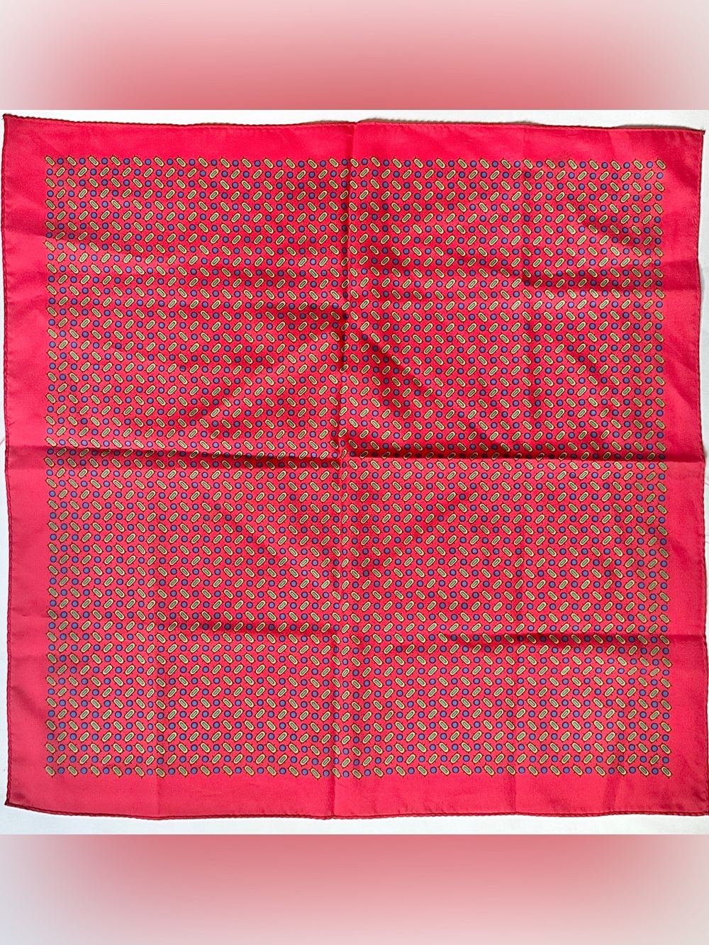 Vintage 1980s Scarf Blue Red Yellow Made in Japan 21”x21” Hand Rolled Hem